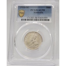 AUSTRALIA 1916 . ONE 1 SHILLING . PCGS AU58